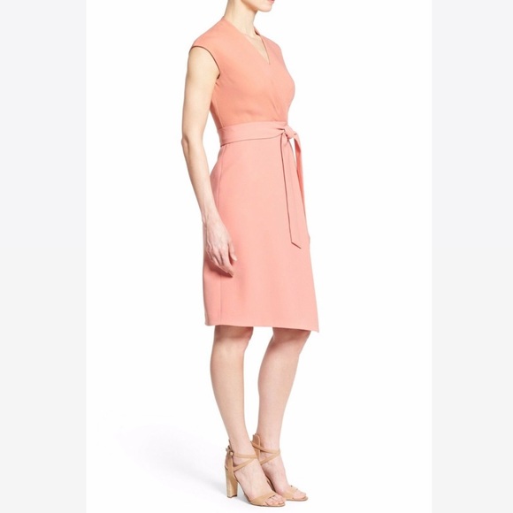 Lafayette 148 New York - Grayson Belted Mixed Midia Sheath Dress Porcela… - Picture 2 of 12